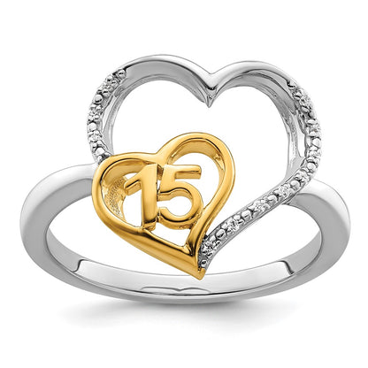 14K Two-Tone Gold Two-tone Polished Diamond Quinceanera Heart Ring