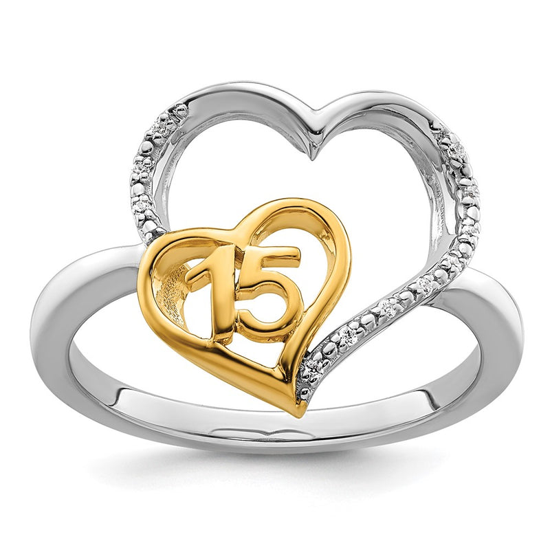 14K Two-Tone Gold Two-tone Polished Diamond Quinceanera Heart Ring