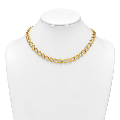 14K Yellow Gold Brushed and Polished 9mm Fancy Curb Link 17 Inch Necklace