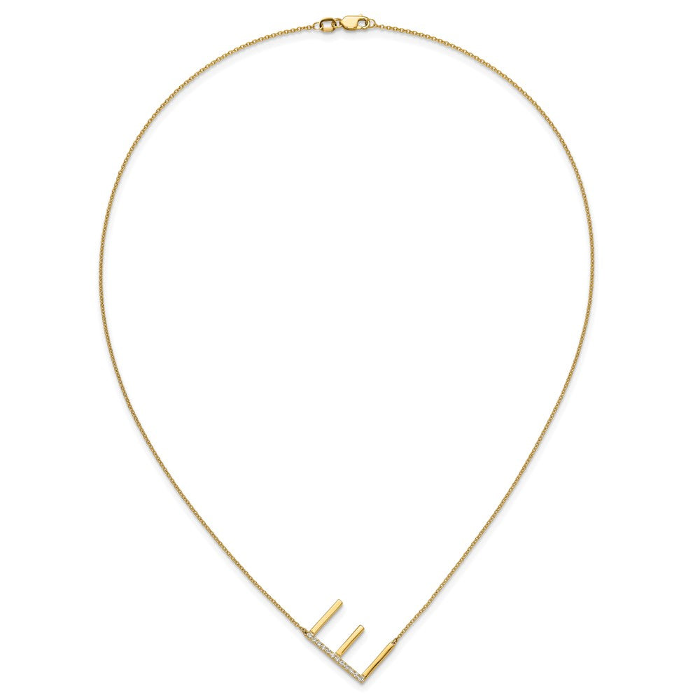 14K Yellow Gold Sideways Diamond Initial E 18 Inch Necklace