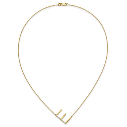 14K Yellow Gold Sideways Diamond Initial E 18 Inch Necklace