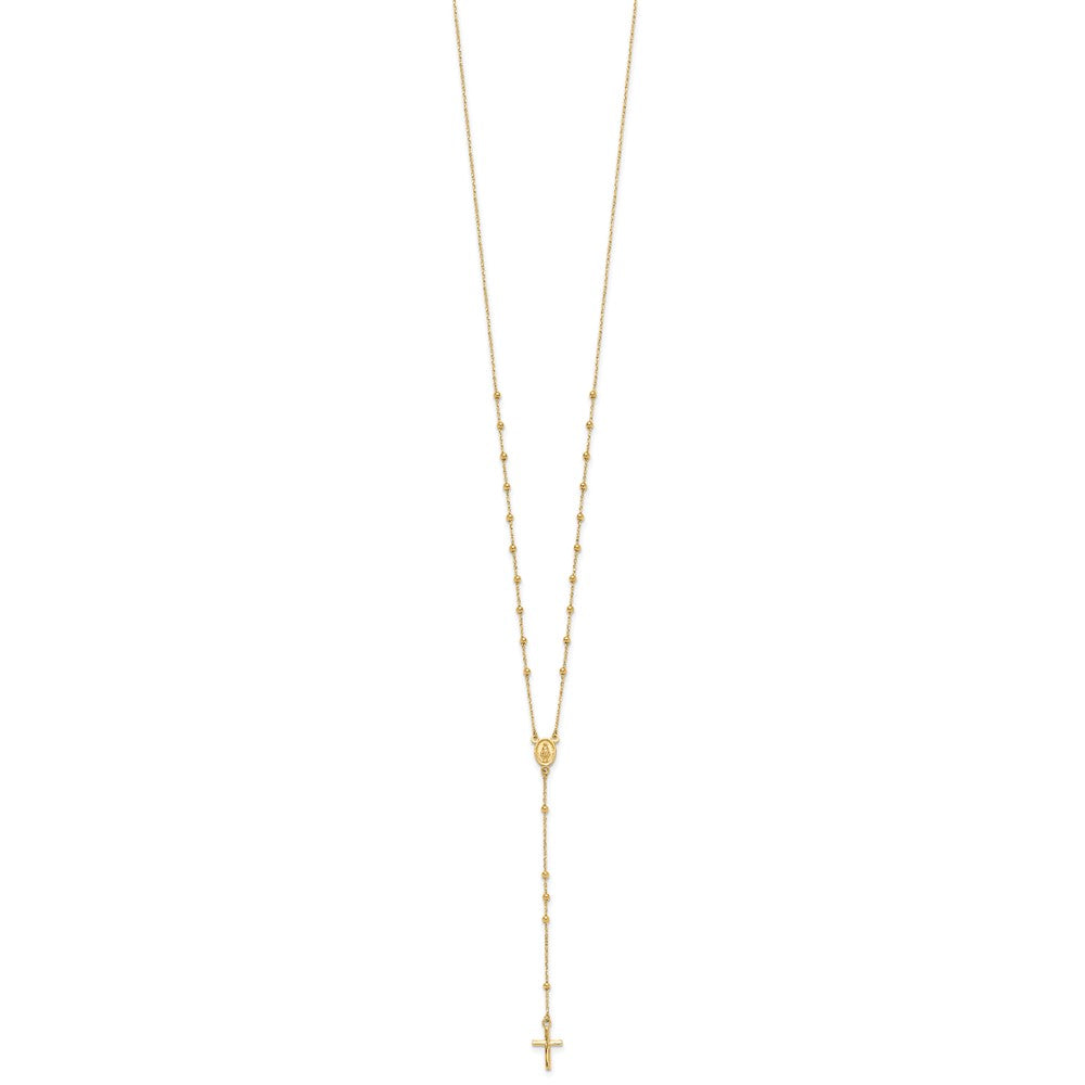 14K Yellow Gold Polished Cross and Miraculous Medal Beaded 24.5 Inch Rosary