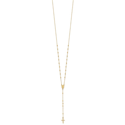 14K Yellow Gold Polished Cross and Miraculous Medal Beaded 24.5 Inch Rosary