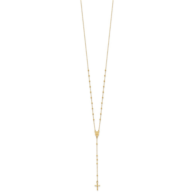 14K Yellow Gold Polished Cross and Miraculous Medal Beaded 24.5 Inch Rosary