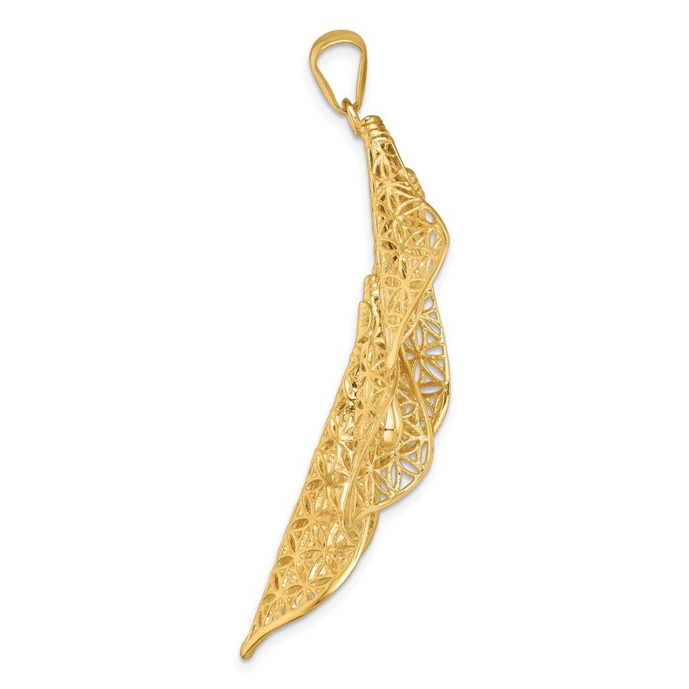 14K Yellow Gold Polished Filigree Calla Lily Flower Pendant