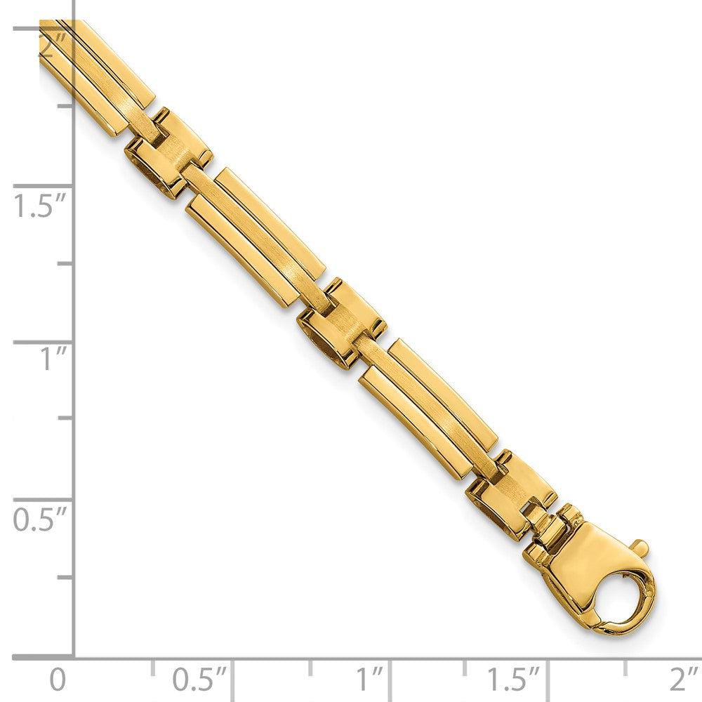 14K Yellow Gold Polished and Brushed 5mm Fancy Bar Link 8 Inch Bracelet