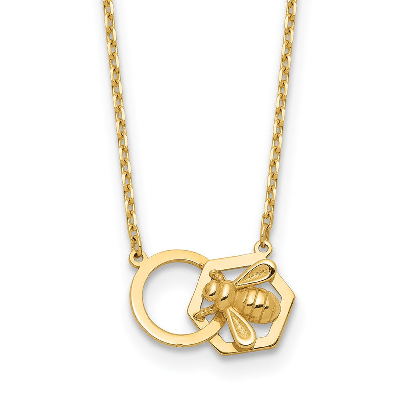 14K Yellow Gold Polished Bee and Circle 17.5 Inch Necklace