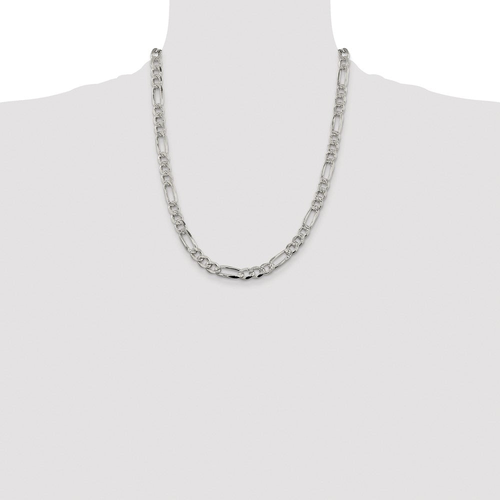Sterling Silver Rhodium-plated 7.25mm Pav‚ Flat Figaro Chain Necklace