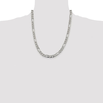 Sterling Silver Rhodium-plated 7.25mm Pav‚ Flat Figaro Chain Necklace