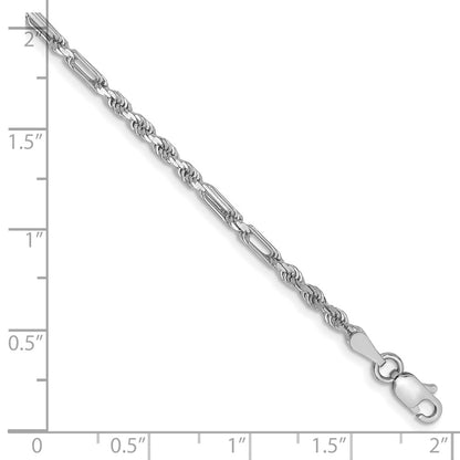 14K White Gold 2.5mm D/C Milano Rope 7 Inch Chain