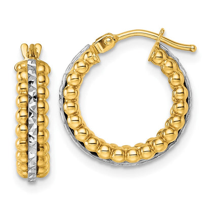 14K Two-Tone Gold Two Tone Polished and Diamond-cut Beaded Hoop Earrings