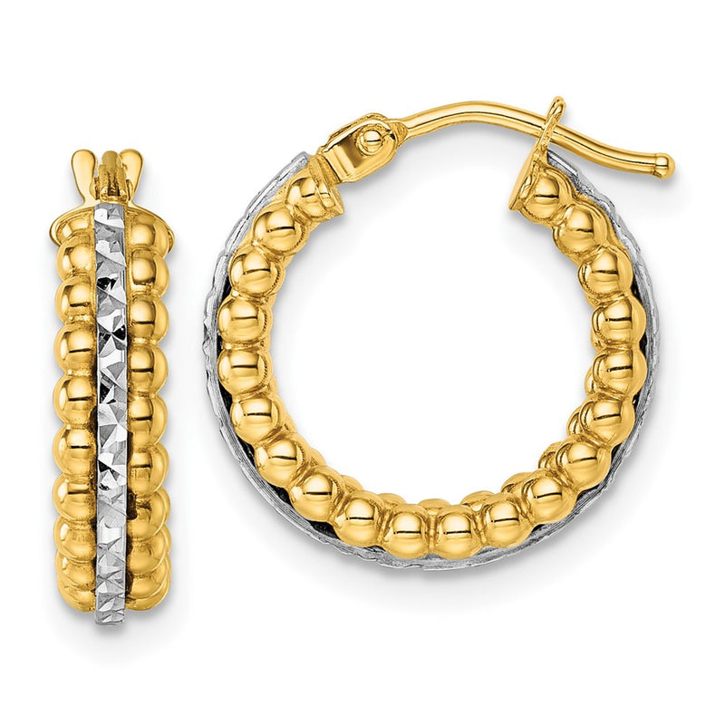 14K Two-Tone Gold Two Tone Polished and Diamond-cut Beaded Hoop Earrings