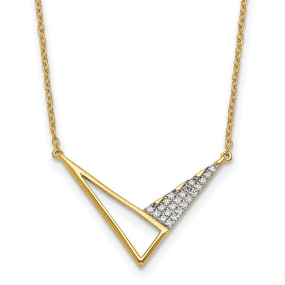 14K Yellow Gold Polished 1/10 carat Diamond Geometric Triangles 18 Inch Fashion Necklace