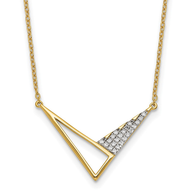 14K Yellow Gold Polished 1/10 carat Diamond Geometric Triangles 18 Inch Fashion Necklace