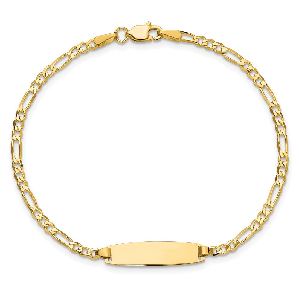 14K Yellow Gold Polished Solid Chain/Solid Plate Figaro Link 19.5x5.5mm Plate 8 Inch ID Bracelet
