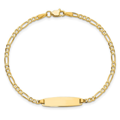 14K Yellow Gold Polished Solid Chain/Solid Plate Figaro Link 19.5x5.5mm Plate 8 Inch ID Bracelet