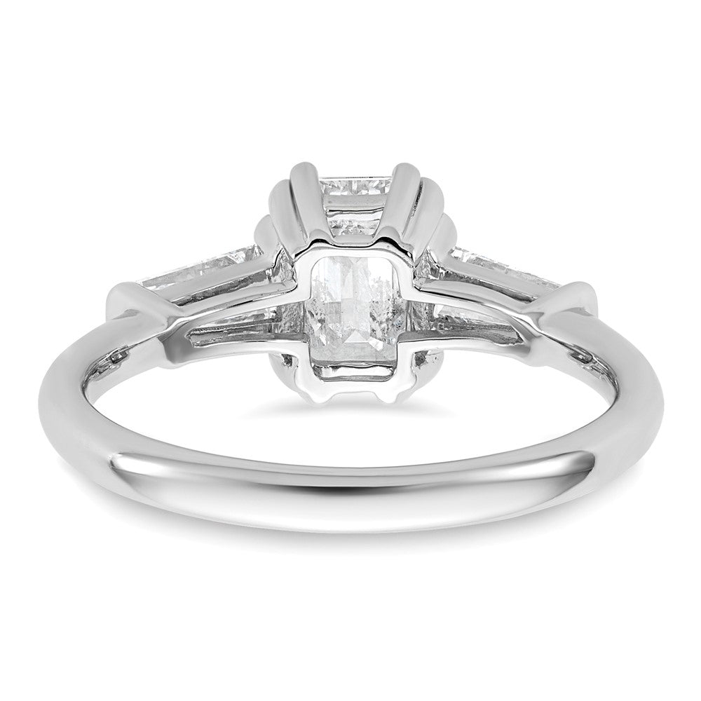 14K White Gold 1 1/2 carat Lab Grown Diamond VS+ F+ Complete Emerald and Tapered Baguette Engagement Ring