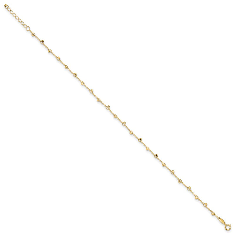 14K Yellow Gold Mirror Beads 9 Inch Plus 1 Inch Extender - Total 10 Inch Anklet