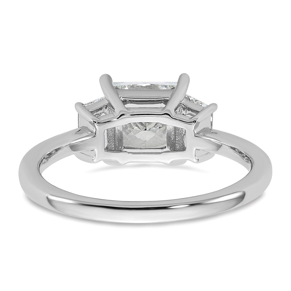 14K White Gold 2 carat Lab Grown Diamond VS+ F+ Princess and Trapezoid Complete Three Stone Engagement Ring