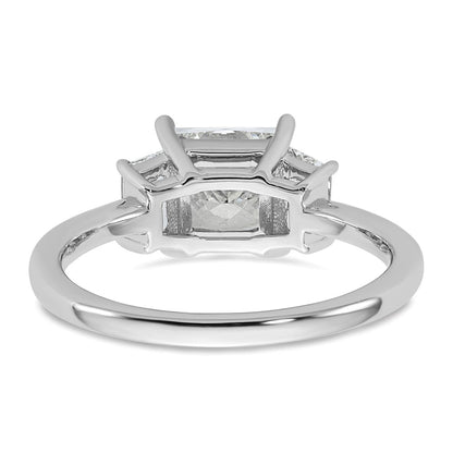 14K White Gold 2 carat Lab Grown Diamond VS+ F+ Princess and Trapezoid Complete Three Stone Engagement Ring