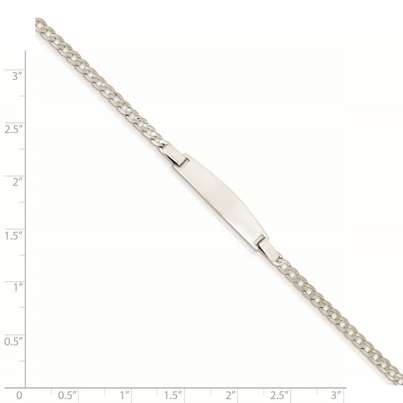 14K White Gold 7in Solid Polished Curb Link ID Bracelet