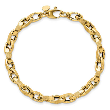 14K Yellow Gold Polished Fancy Textured Oval Twisted Open Link Chain Bracelet