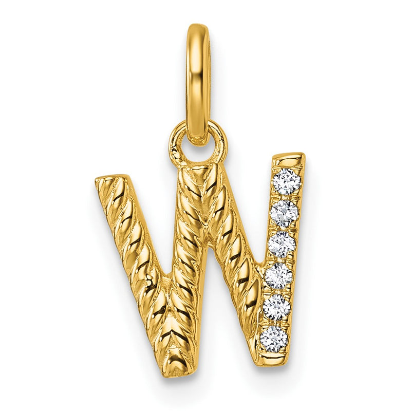 14K Yellow Gold Twisted .05 ct. Diamond Initial W Charm