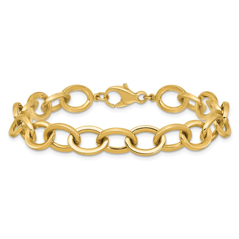 14K Yellow Gold Polished 9mm Round Cable Chain 7.5 Inch Bracelet