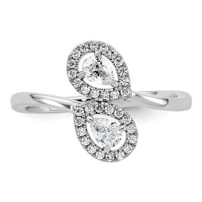 14K White Gold Polished Diamond Pear Bypass Ring