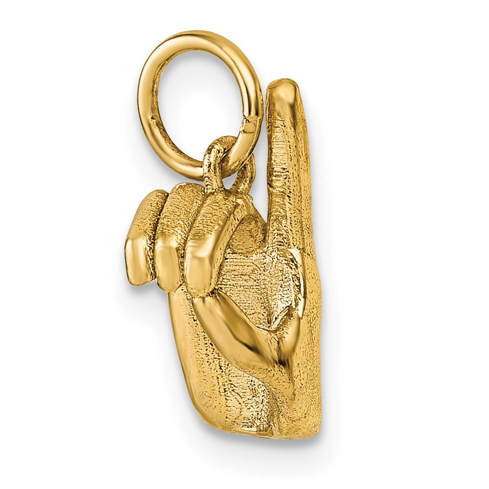 14K Yellow Gold American Sign Language Alphabet Fingerspelling Sign D Pendant