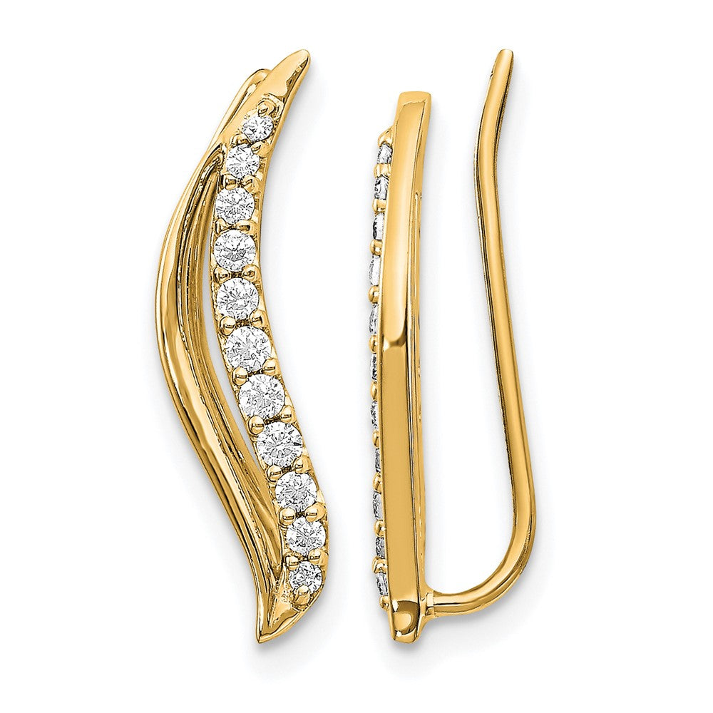 14K Yellow Gold 1/4 carat Diamond Wave Ear Climber Earrings