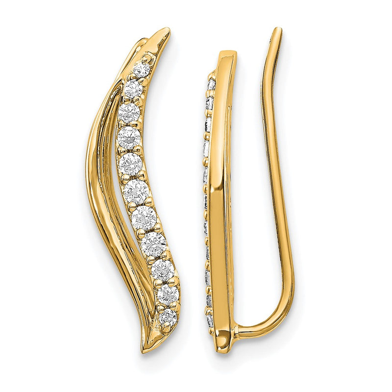 14K Yellow Gold 1/4 carat Diamond Wave Ear Climber Earrings