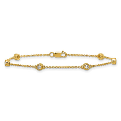 14K Yellow Gold Complete 1/5 carat Bezel-set Diamond and Cable Chain 6-Station 7 Inch Bracelet