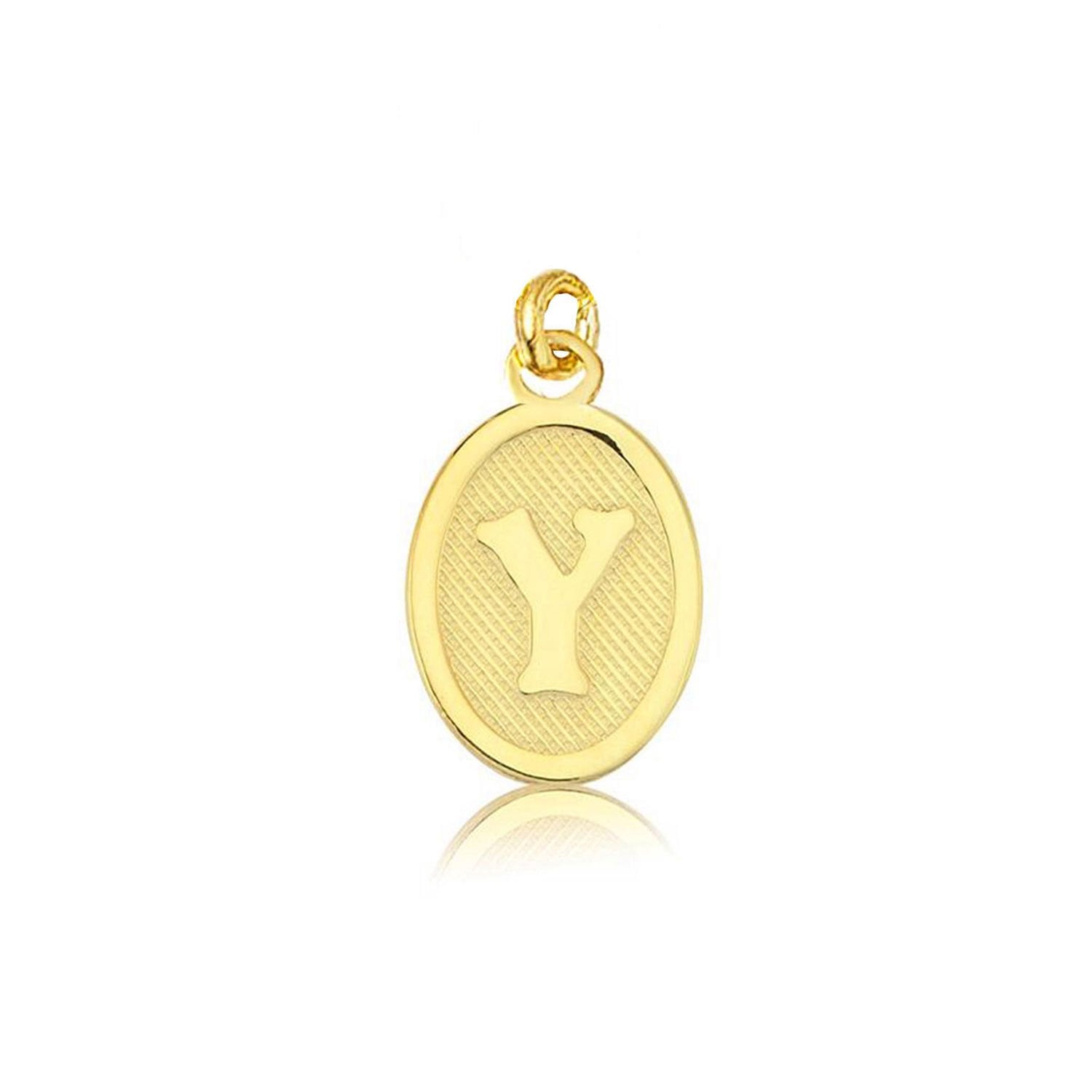 14K Yellow Gold Oval Initial Y Pendant