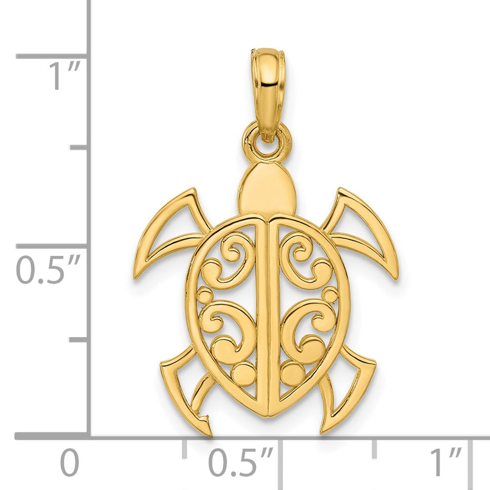 14K Yellow Gold Fancy Abstract Turtle Pendant