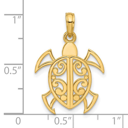 14K Yellow Gold Fancy Abstract Turtle Pendant