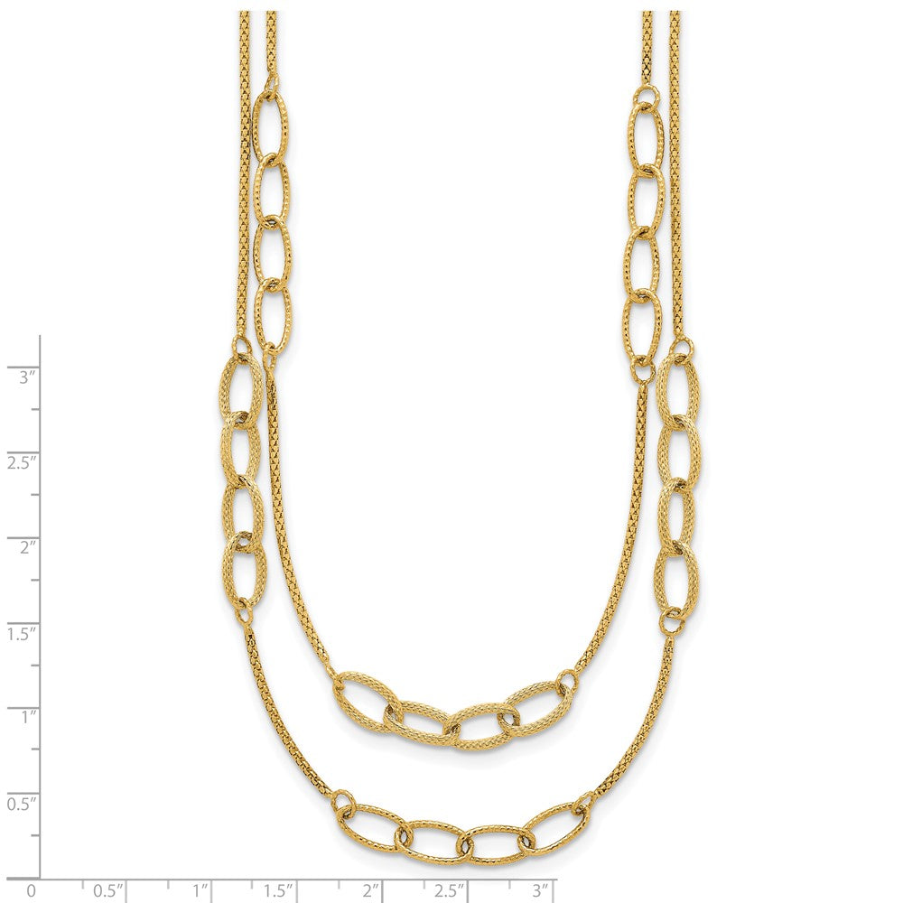 14K Yellow Gold Polished and Textured Woven Double Strand with Oval Links 17.5 Inch Necklace