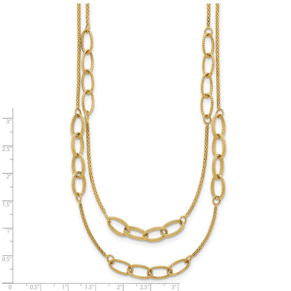 14K Yellow Gold Polished and Textured Woven Double Strand with Oval Links 17.5 Inch Necklace