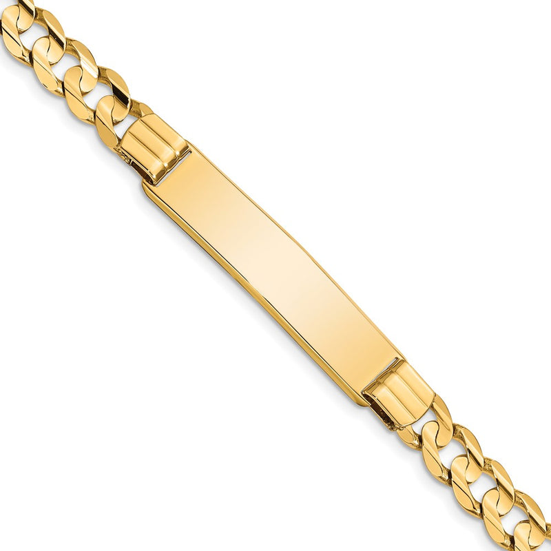 14K Yellow Gold Polished Solid Chain/Solid Plate Curb Link 37x8mm Plate 8 Inch ID Bracelet
