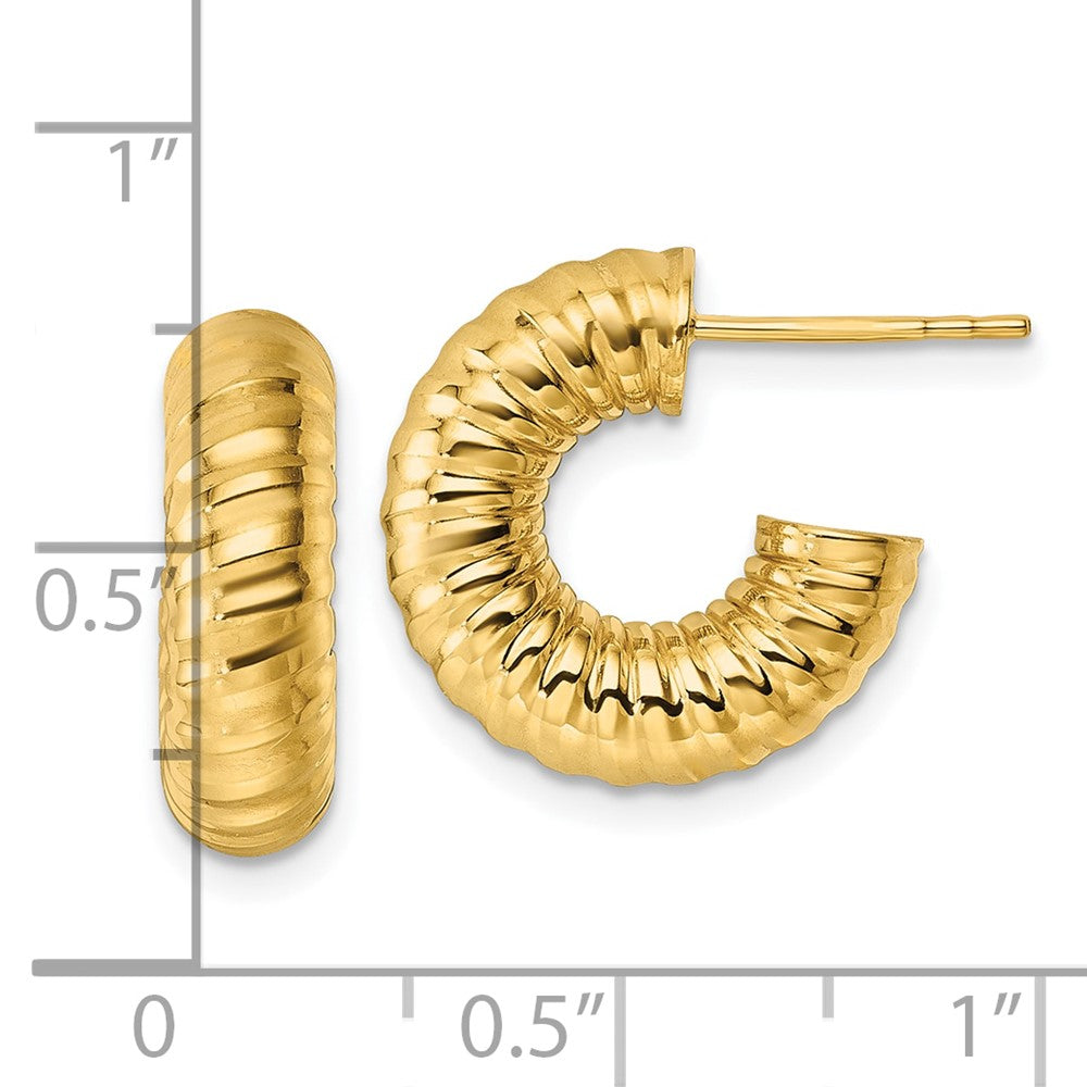 14K Yellow Gold Polished 5.00mm Textured Tube C-Hoop Post Earrings