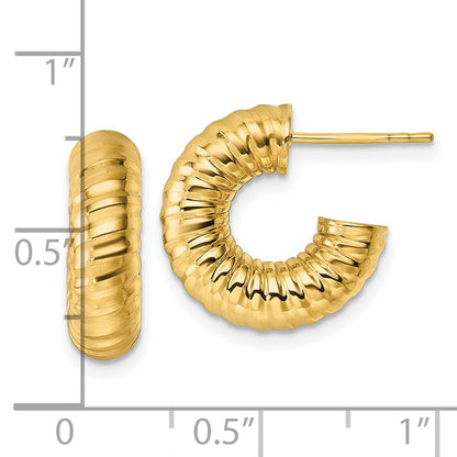 14K Yellow Gold Polished 5.00mm Textured Tube C-Hoop Post Earrings