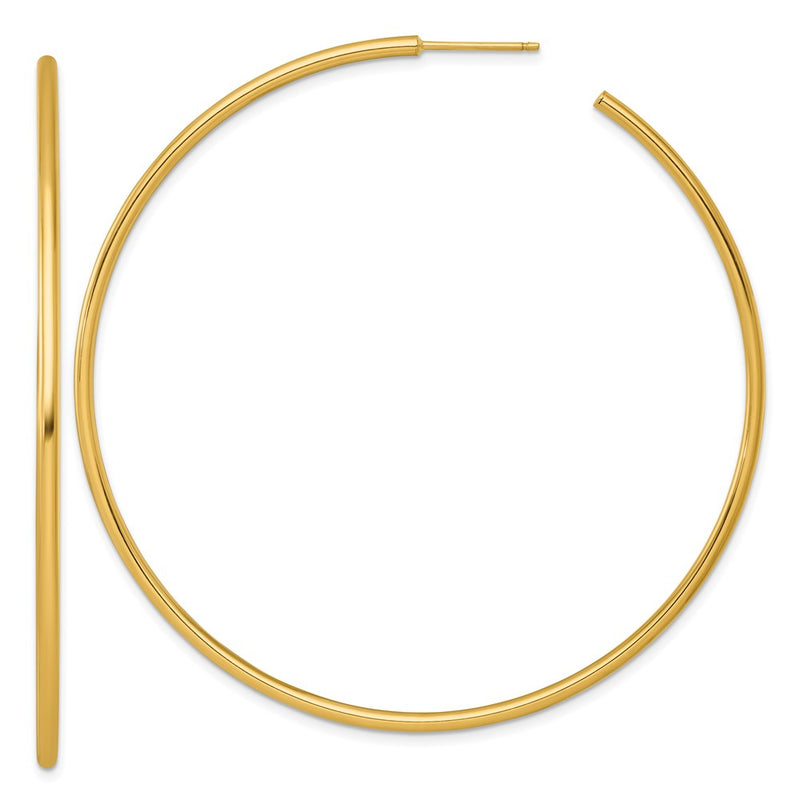 14K Yellow Gold Polished 2.0 x 70mm Tube C-Hoop Post Earrings