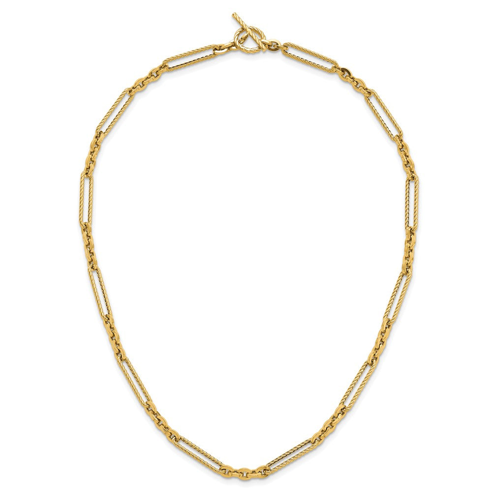14K Yellow Gold Polished and Textured Fancy Link with Toggle 18 Inch Necklace