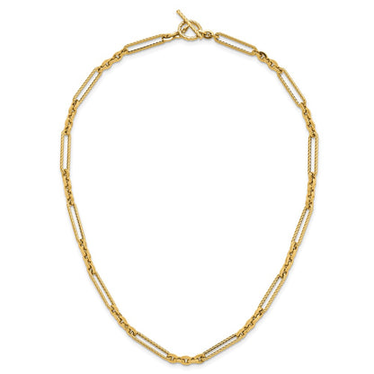 14K Yellow Gold Polished and Textured Fancy Link with Toggle 18 Inch Necklace