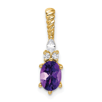14K Yellow Gold Diamond and 7x5 Oval February/Amethyst Twisted Chain Slide