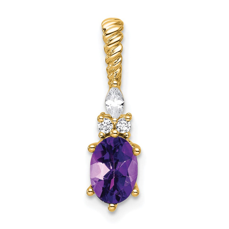 14K Yellow Gold Diamond and 7x5 Oval February/Amethyst Twisted Chain Slide
