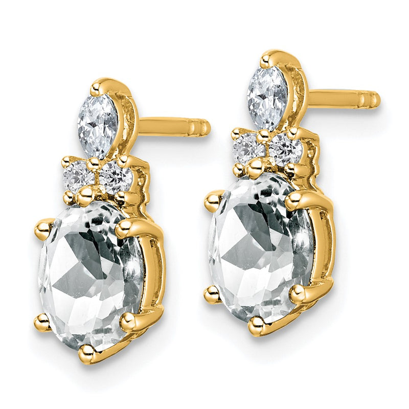 14K Yellow Gold Diamond and 7x5 Oval April/ Topaz Post Earrings