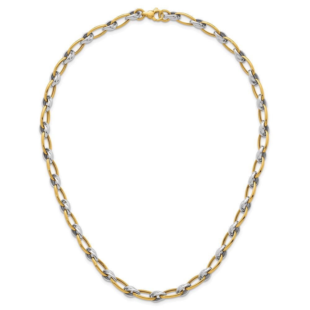 14K Two-Tone Gold Two-tone Polished 7mm Fancy Oval Chain 17.75 Inch Necklace