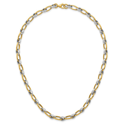 14K Two-Tone Gold Two-tone Polished 7mm Fancy Oval Chain 17.75 Inch Necklace