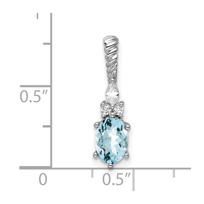 14K White Gold Diamond and 7x5 Oval March/Aquamarine Twisted Chain Slide